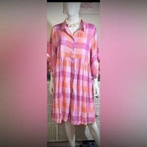 Frankie & Company Plaid Shirt Midi dress in pink & orange colors Size 16 NWT